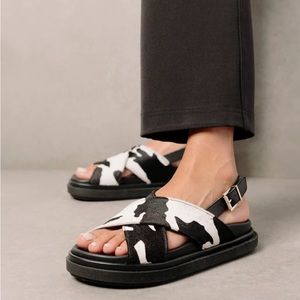 ALOHAS Marshmallow Leather Cow Print Slingback Sandals